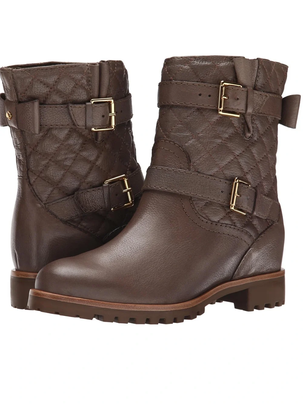 Kate Spade Samara Quilted Leather Moto Ankle Boots Dark Taupe Size 9.5